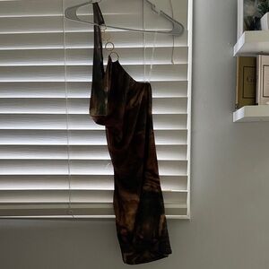 Windsor One Shoulder Dress in Brown and Black